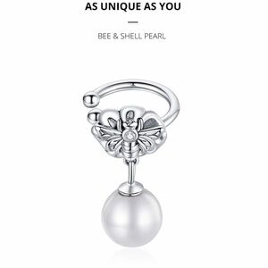 925 Sterling Bee Shell Pearl Ear Cuff for Women